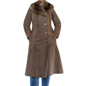 Vintage 70s Sawyer of Napa Brown Suede Leather Fur Women's Coat Small Medium